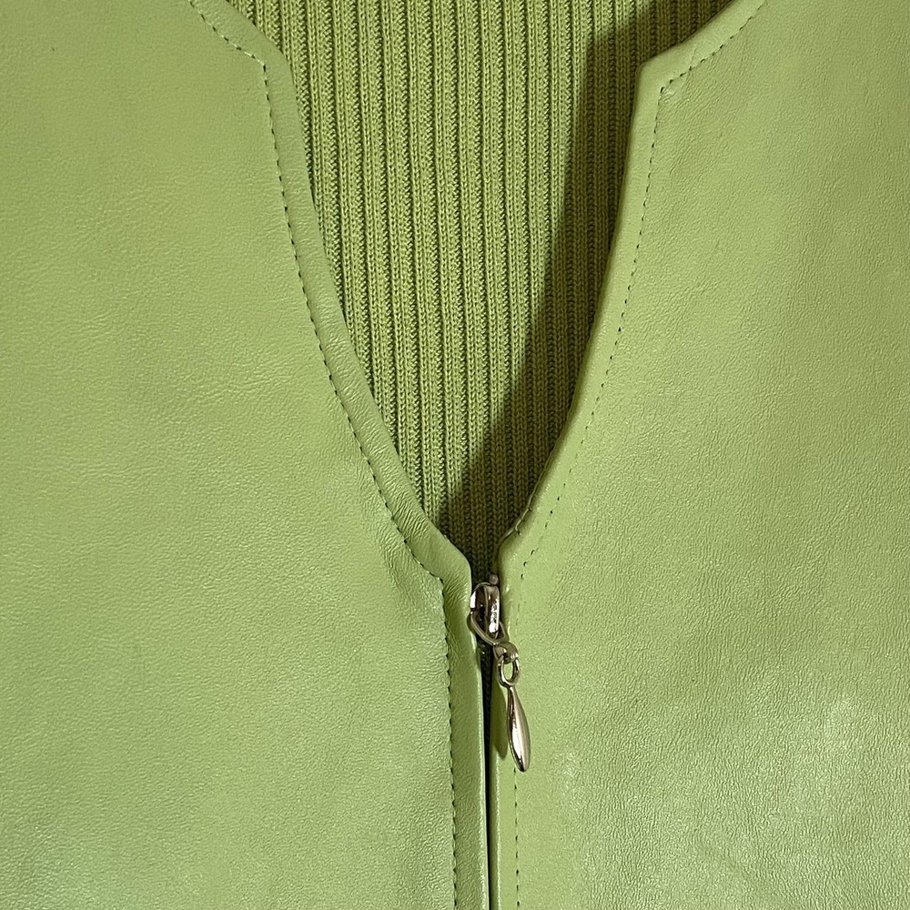 Escapade Jacket Womens Medium Green Leather Ribbed Knit Full Zip Lined - Picture 9 of 16